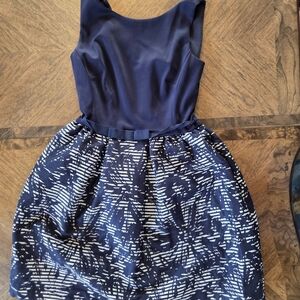 Taylor Navy and White Patterned Dress